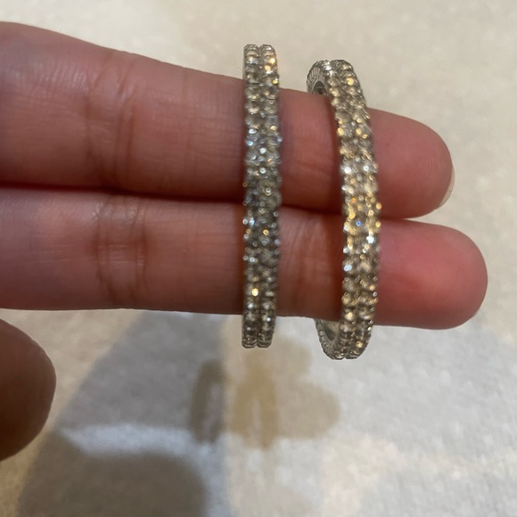 Silver Plated Diamond Embellished Hoop Earrings - Picture 4 of 5